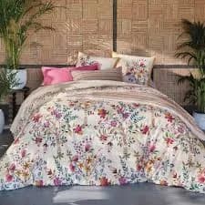 Parure de lit bohème fleurie beige et rose — vue 1