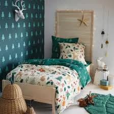Parure de lit enfant thème forêt de Noël vert sapin — vue 1