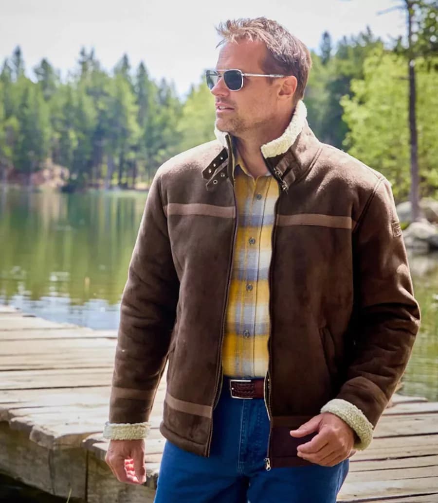 Veste homme effet suédine marron — vue 1