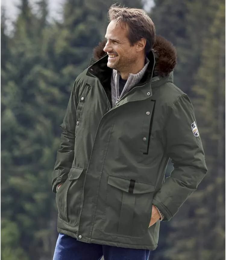 Parka homme kaki capuche fourrure — vue 1