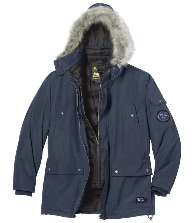 Parka homme bleu marine capuche fourrure — vue 1